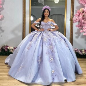 Light Blue Shiny Quinceanera Dresses 2025 Sweet 15 16 Applique Lace Beads Birthday Party Gown Vestidos Para XV Princess Miss