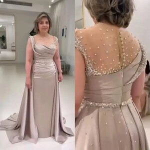 Crystal Sequins Mother of the Bride Dresses Long Sleeves Champagne Plus Size Prom Gowns African Wear Gown Lady’s Dress