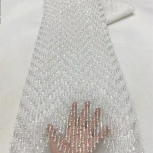 White African Heavy Beaded Lace Fabric 2024 High Quality 5 Yards Nigerian Sequins Groom Fabric Material For Wedding Party Dress