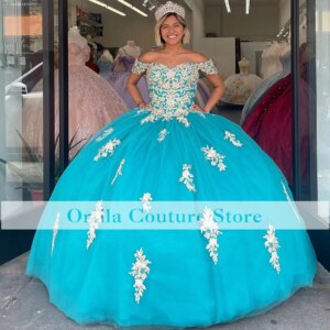Orfila Vestidos De XV Años Floral Quinceanera Dresses Off Shoulder Appliques Lace Sweet 16 Dress Mexican Prom Gowns Customized