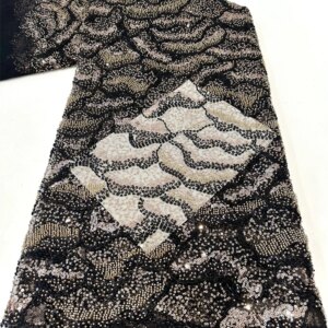 Black French Mesh Beaded Embroidery Lace Fabric African Luxury Sequins Lace Fabric Nigerian For Bridal Wedding Dresses Sewing