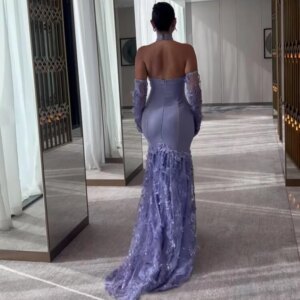 Customized Mermaid Prom Dresses Floor-Length Halter V-Neck Full Sleeve Formal Evening Dress Fashion Flowers Sequined Beading