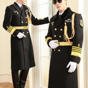 Seaman wool coat men’s winter thickened long woolen coat without hat