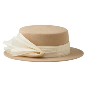 Autumn and winter flat top hat children’s white hemp yarn decorated with face small elegant