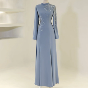 Customized Formal Jersey Crystal Evening Dresses High Quality Long Sleeves High Neckline Cocktail Dress Custom Size Pa