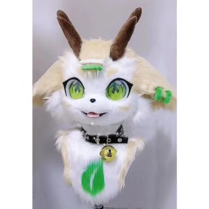Furuit Long-haired Cat and Fox Mascot Head Party Halloween Fur Role Play