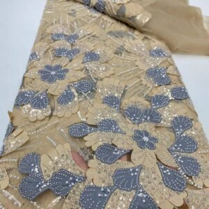 African Mesh Lace Fabric Nigerian Tulle Net Lace Fabric with Sequins beads 2025 High Quality French Lace Dresses for Women Sewin