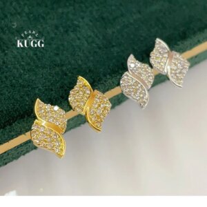 KUGG 100% 18K White/Yellow Gold Earrings Fashion Design 0.40carat Real Natural Diamond Stud Earrings for Women Fine Jewelry