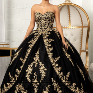 Black Quinceanera Dresse Golden embroidered long strapless shawl skirt and A-line skirt Detachable cloak Vestidos de novia