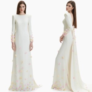 Customized Jersey Flower Ruched A-line O-Neck Long Dresses Celebrity Dresses Exquisite High Quality Sexy Sparkle Sizes Available