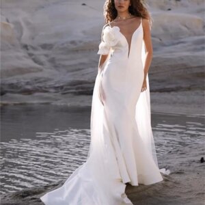 Customized Simple Modern Style Formal Evening Spaghetti Trumpet / Mermaid Flowers Tulle Satin Dresses
