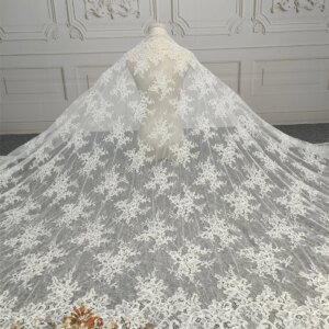 Exquisite  Floral Chantilly Lace With Cords French Eyelash Chantilly Lace Fabric for Wedding Dresses