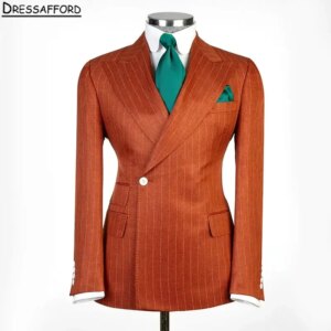 Orange Formal Striped Wedding Suits Men’s Business Suit 2 Pieces (Jacket Pants) Man Tuxedo Groom Wear