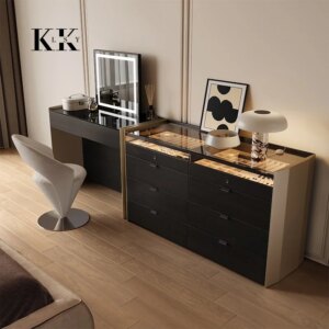 Modern Italian Style Dresser for Bedroom Jewelry Cabinet Makeup Vanities with a Lifting Makeup Mirror