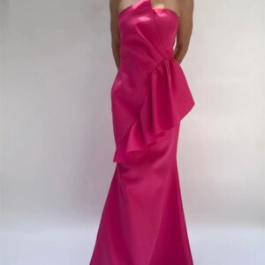 Customized Matching Modern Style Jersey Button Pleat Ruched Mermaid Strapless Long Dresses Cocktail Dresses High Quality Pastrol