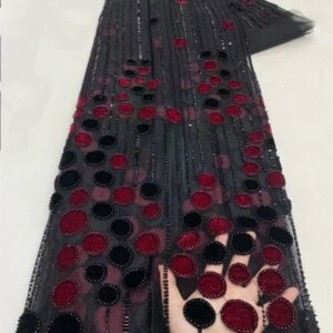 Luxury African velvet beads lace fabric 2025 high quality french net tulle lace embroidery for nigerican wedding dress 5yards