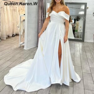 Elegant Wedding Dress off shoulder satin bride dress robe de mariee A line Wedding Bridal Gown