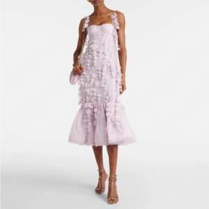 Classy Simple Pink Women Prom Dresses Sweetheart Spaghetti Strap Trumpet Tea Length Flowers Fashion Female Party Banquet Gowns