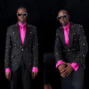 Colorful Beads Men Tuxedos 2 Pieces Crystal Plus Size Prom Wedding Party Groom Wear Birthday Photography Customized Formal