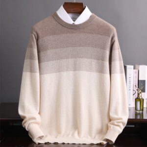 Men’s Autumn/Winter New 100% Pure Cashmere Color blocked Round Neck Cashmere Sweater Fashionable Casual Classic Popular Knitted