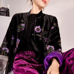 New style Chinese embroidered sequin coat temperament colorful flower cotton