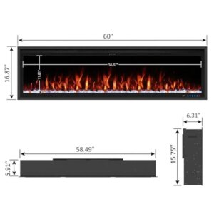60″ WiFi Electric Fireplace Inserts with Alexa & App Control Slim Recessed Wall Mounted Realistic Flames 13 * 13 * 3 Colors