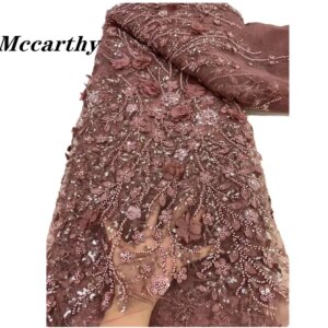 High Quality African Lace Fabric Sequins Mesh Lace Luxury Beads 3D Feather Embroidered Tulle Lace Fabric For Sewing Accessories
