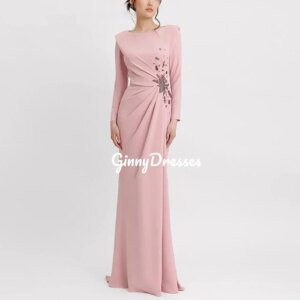 Customized Wedding Dress A-Line Scoop Neckline Floor-Length Luxury Evening Dresses Beadings Zipper Up Long Sleeves فساتين سهرة