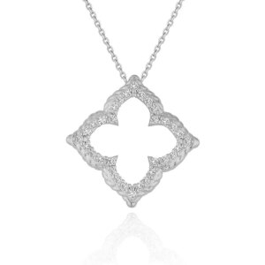 14k White Gold Diamond Cutout Flower Pendant 1 3 cttw