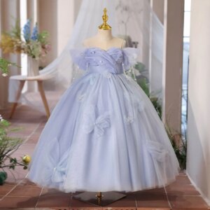 Dreamy Vow Luxury Lilac Girl Dress Beadeds Arabic with Cap Handmade Bows Princess Kids Wedding Birthday Party Gown J107
