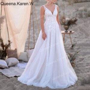 Elegant A line Wedding Dress V neck lace applique bride dress robe de mariee A line Wedding Bridal Gown