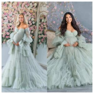 Puffy Tulle Maternity Dress for Photoshoots Ruffled Tiered See Thru Long Robes Photo Shoot Mother and Daughter Dresses Customize