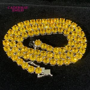Fashion Jewelry Top Quality 925 Silver Tennis Chain Golden Yellow Lab Sapphire Corundum Tennis Chain For Gift Party