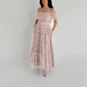 Customized A-Line Prom Dresses Ankle-Length Boat Neck Sleeveless Evening Dresses Fashion Draped Flowers Sequined Sexy Backless