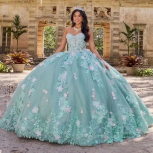 Customized Water Blue Shiny Quinceanera Dress Flower Applique Court Train Saudi Arabric Vestido De Formatura Graduaction