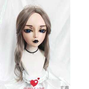 (ChanD)Female Sweet Girl Resin Half Head Kigurumi BJD Eyes Crossdress Cosplay Japanese Anime Role Lolita Mask With Eyes And Wig