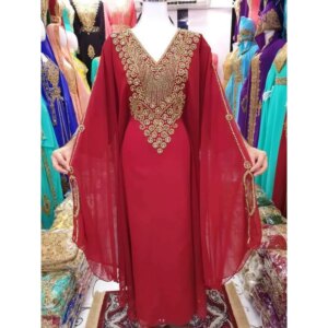 Red New Moroccan Dubai Kaftans Farasha Abaya Dress Very Fancy Long Gown