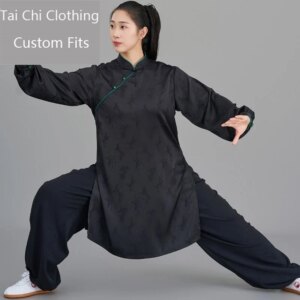 New Jacquard Black Tai Ji Suit Women’s Summer Thin National Style Side Opening Cheongsam Chinese Exercise Clothing