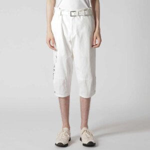 YOJI OOAK Japanese original cotton mixed linen capri pants advanced sense print straight leg white pants men’s fashion