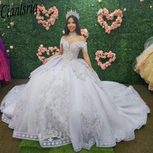 Luxury Beading Tassel Ruffles Quinceanera Dresses Ball Gown Off The Shoulder Appliques Lace Sweet 15 Años Mexican Customized