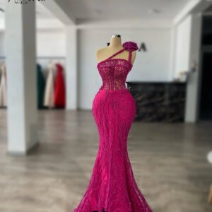 Hot Pink Beaded Mermaid Customized Formal Evening Dress Sequin Lace Corset Sleeveless Cocktail Prom Party Dreses Elegantes Gown