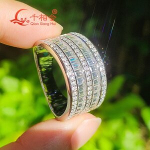 Sterling 925 Silver Moissanite Ring for Men And Women 13mm Small Baguette Two Rows Eternity Band Hip Hop Diamond Fine Jewelry