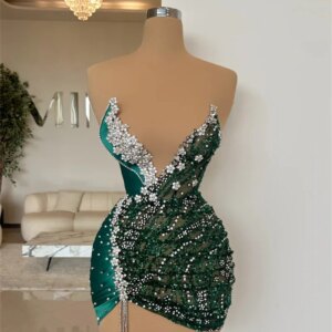 Green 3D Flower Crystal Appliques Cocktail Dress with Fringes Sequin Beaded Short Prom Dresses vestidos para eventos especiales