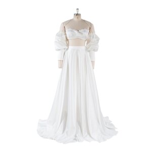 2 Piece White Wedding Set Boho Bridal Party Dress Vacation Dress for Photo Shoot YW250007
