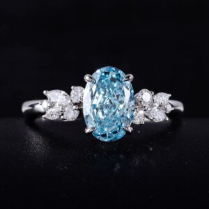 Provence 14/18K white gold 2CT oval cut fancy bule lab diamond engagement rings for women custom wedding anniversary gifts party