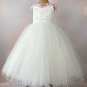 Princess Dress Flower Girl Dresses White Tulle Appliques With Bow Sleeveless For Wedding Birthday Party First Communion Gowns