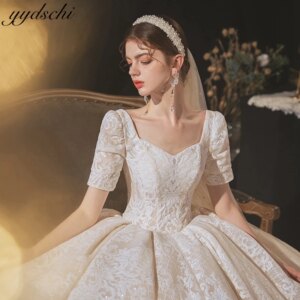 Customized Backless Ball Gown Appliques Short Sleeves 2025 Wedding Dresses for woman Court Train Bridal Gowns Vestidos De Noiva