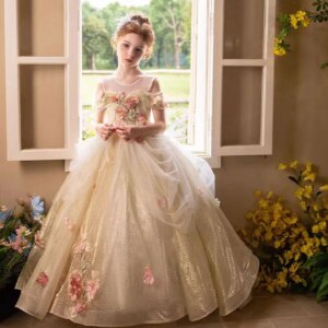 Dreamy Vow Flower Baby Girl Elegant Princess Dress Embroidered Champagne Wedding Birthday Holiday Celebration Prom Gowns J363