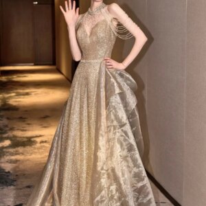 Elegant Cocktail Dresses Halter Tassel Shing Luxury Tulle Trailing Sequin Off The Shoulder Banquet Prom Party Gowns 2024