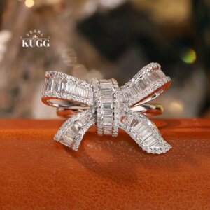 KUGG 18K White Gold Rings Luxury Bowknot Design 1.0carat Real Natural Diamond Engagement Ring for Women High Wedding Jewelry
